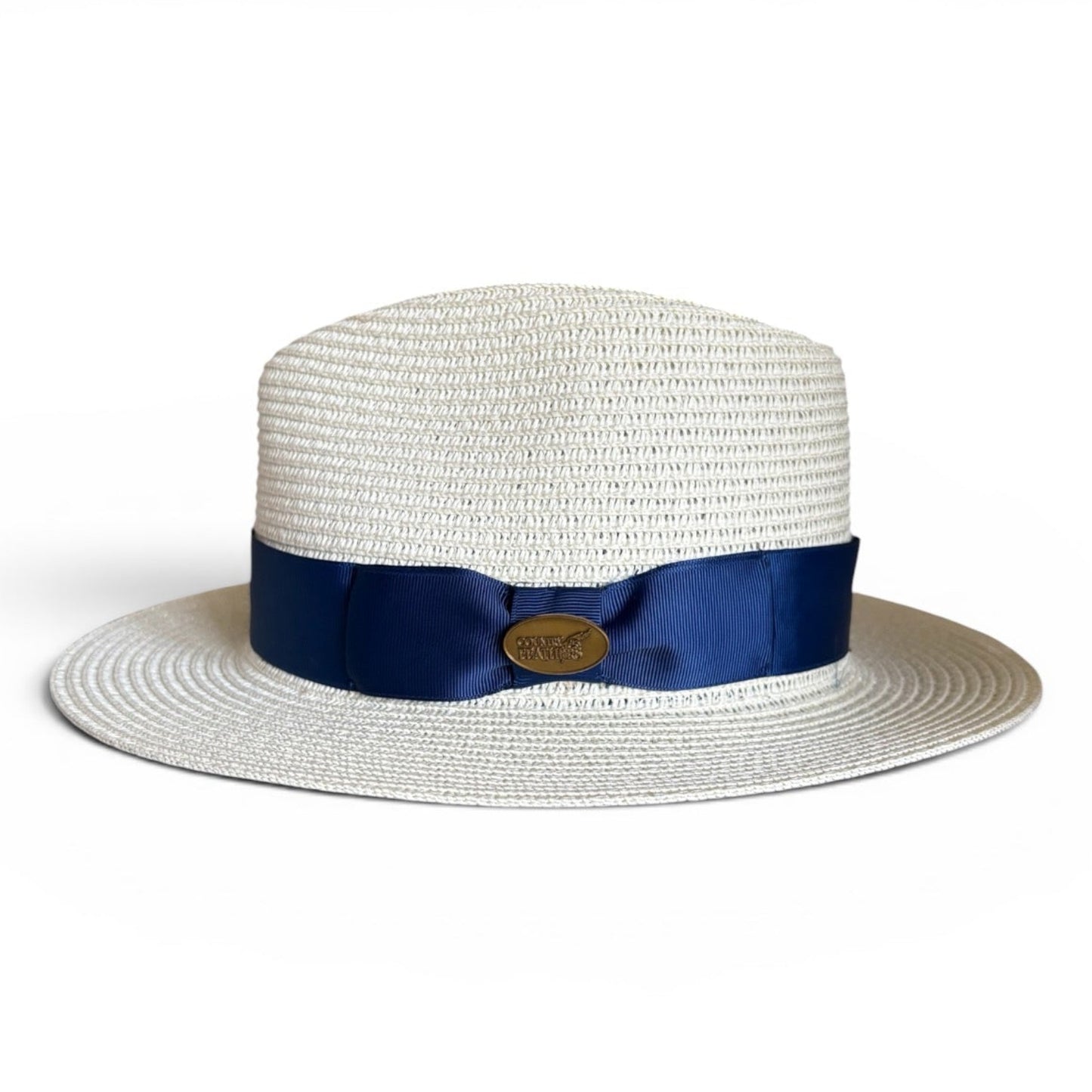 Fedora Straw Hat with Navy Ribbon Band CFSH02