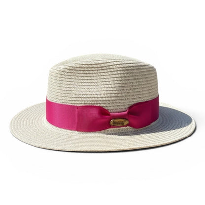 Fedora Straw Hat with Cerise Pink Ribbon Band CFSH03