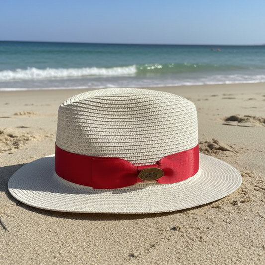 Fedora Straw Hat with Red Ribbon Band CFSH11