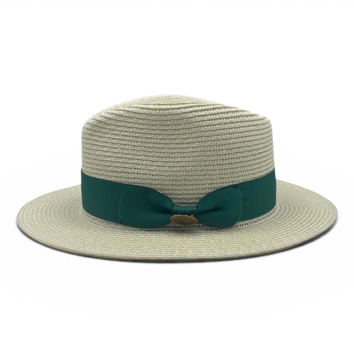 Fedora Straw Hat with Emerald Green Ribbon Band CFSH05