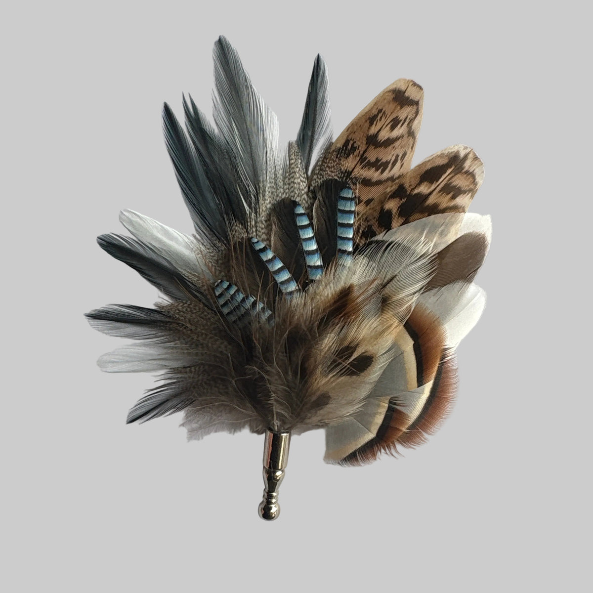 Blue & Natural Feather Lapel Pin CFLP276