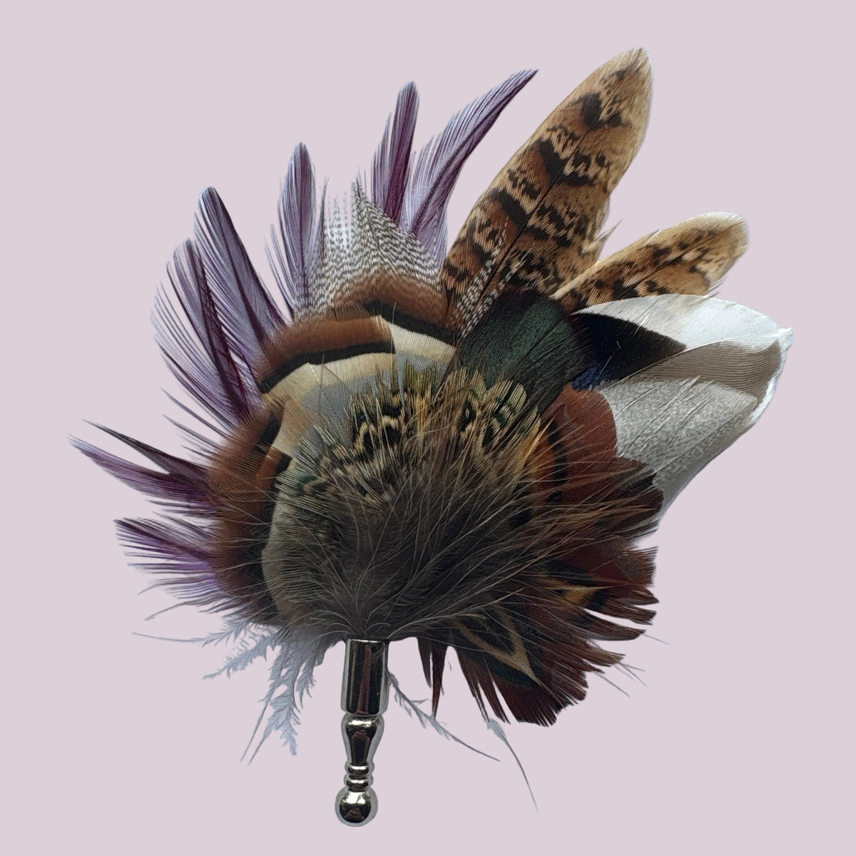 Plum & Natural Feather Lapel Pin CFLP275