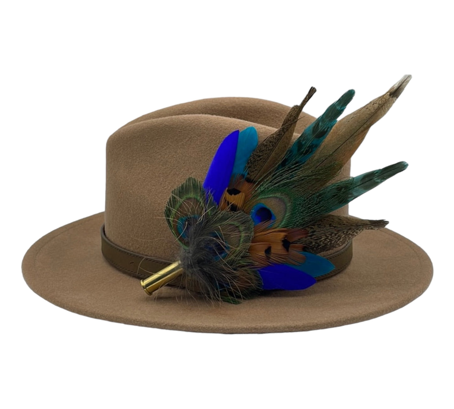 Peacock, Teal & Natural Feather Hat Pin (CFP498)