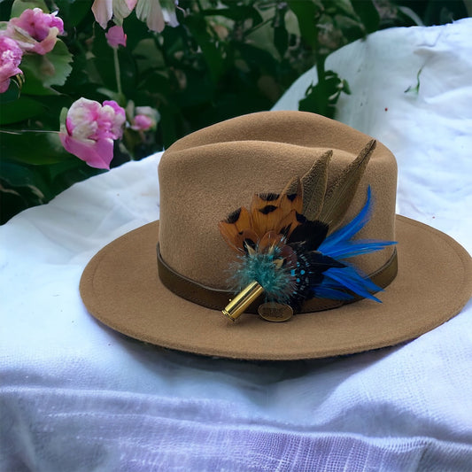 Turquoise & Natural Feather Hat Pin (CFP392)