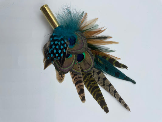 Peacock, Turquoise & Natural feather Hat Pin (CFP372)