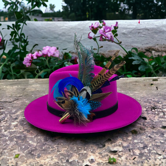 Blue Tones, Peacock & Natural Feather Hat Pin (CFP416)