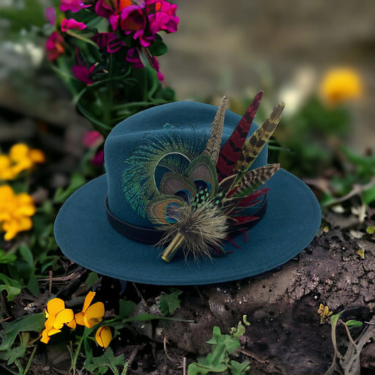 Peacock, Wine & Green Feather Hat Pin (CFP375)