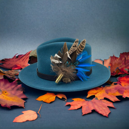 Bright Blue & Natural Feather Hat Pin (CFP275)