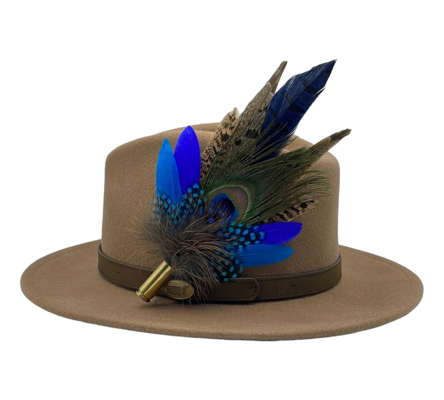 Peacock, Blue & Natural Feather hat Pin (CFP497)