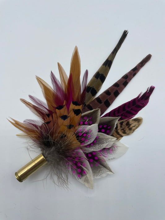 Cerise & Natural Feather Hat Pin (CFP371)