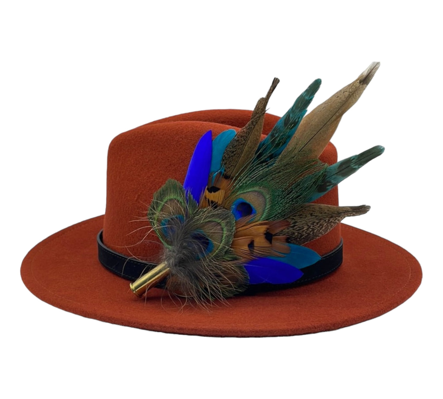 Peacock, Teal & Natural Feather Hat Pin (CFP498)