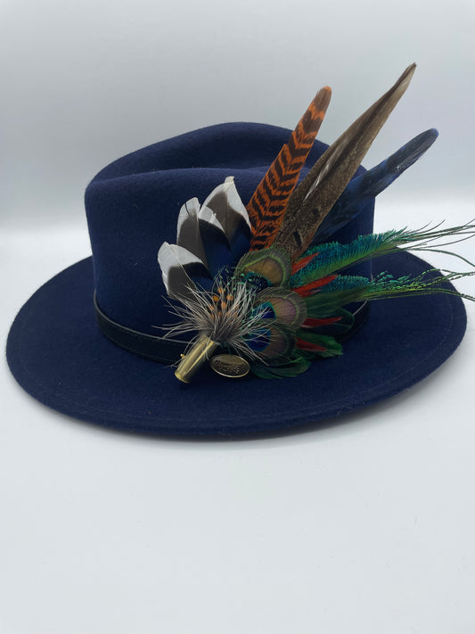 Peacock, Rust, Green & Natural Feather Hat Pin (CFP376)