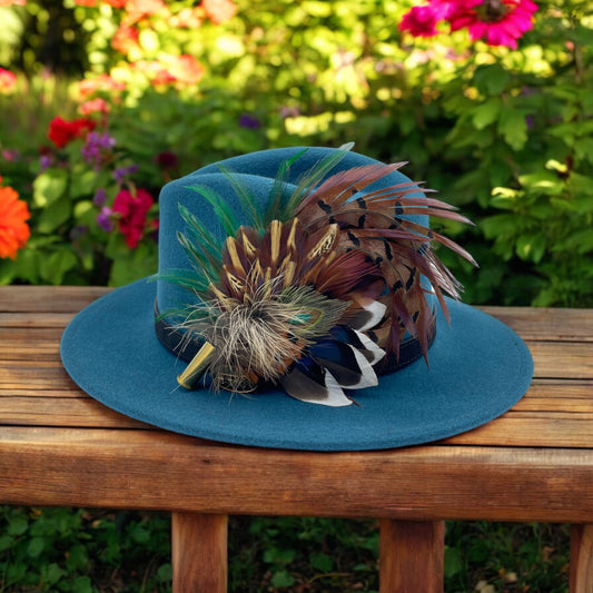 Peacock, Green & Natural Feather Hat Pin (CFP611)