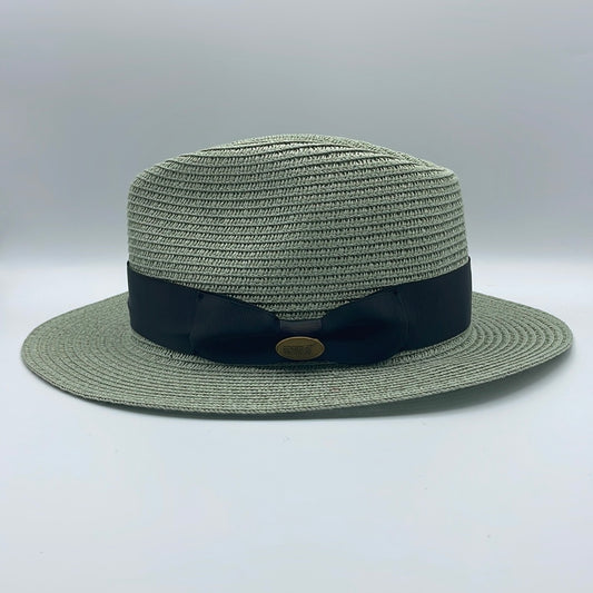 Fedora Pistachio Straw Hat with Black Ribbon Band