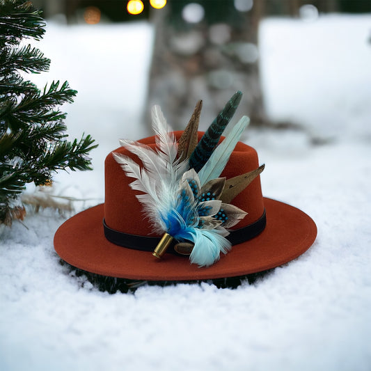 Blue, Pale Blue & Natural Feather Hat Pin (CFP318)