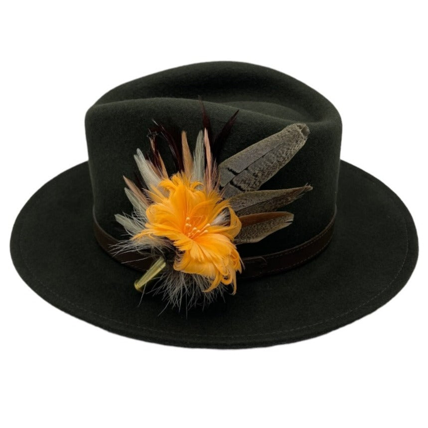 Orange & Natural Feather Hat Pin (CFP539)