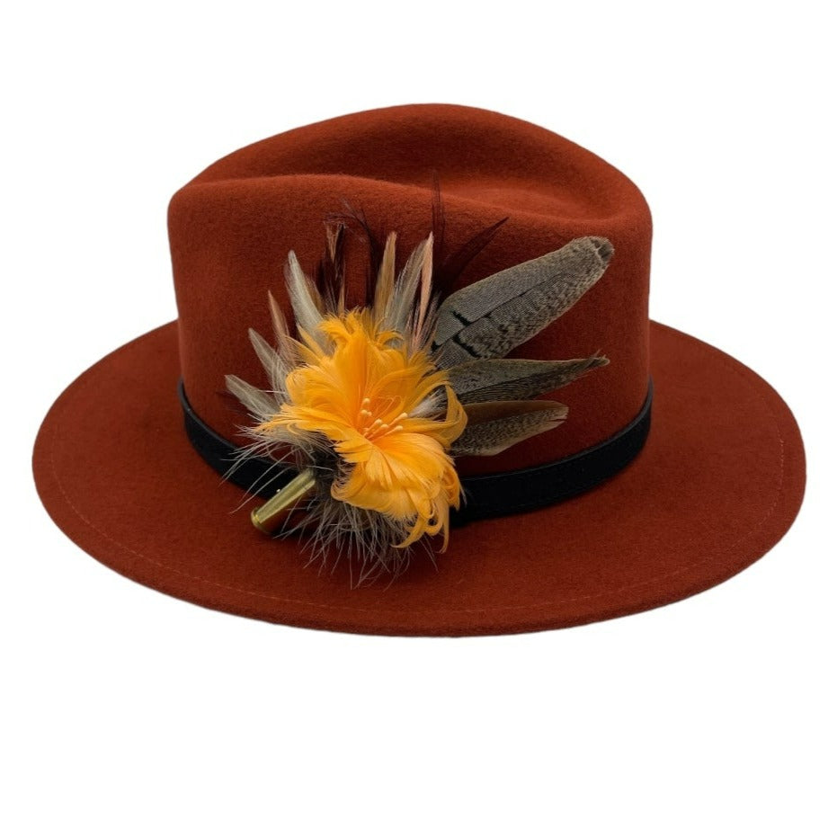 Orange & Natural Feather Hat Pin (CFP539)