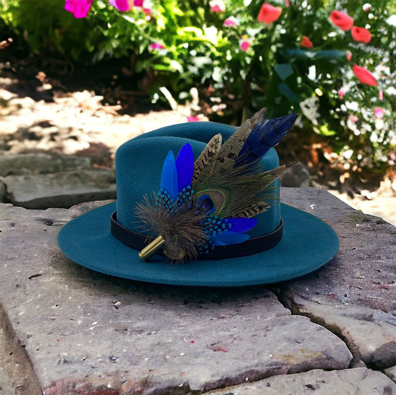 Peacock, Blue & Natural Feather hat Pin (CFP497)