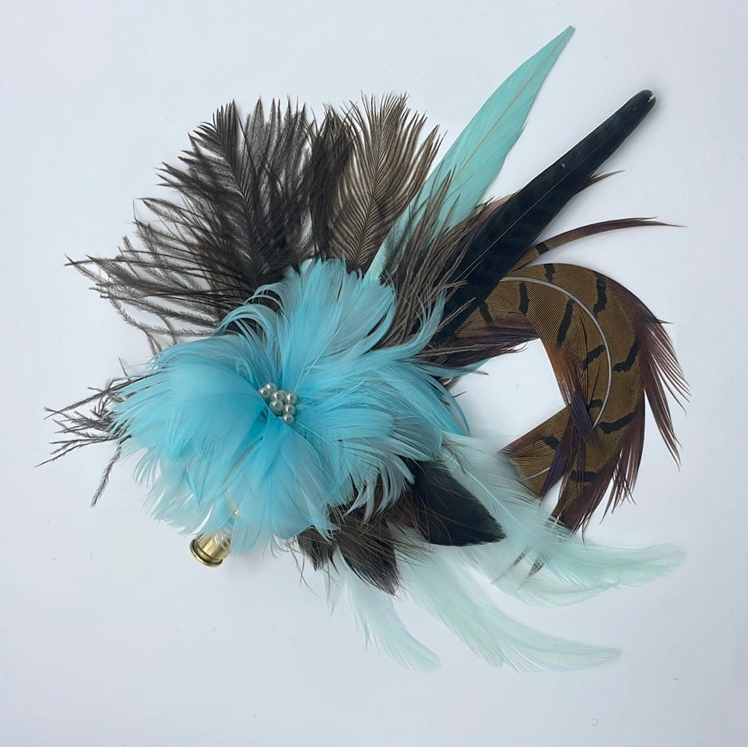 Aqua & Natural Feather Hat Pin (CFP189)