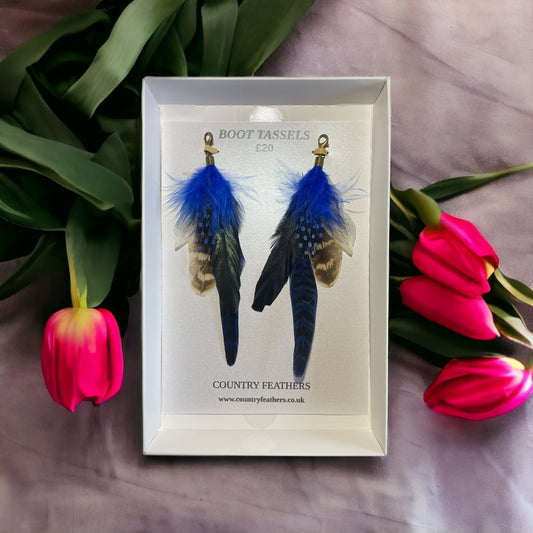 Blue & Natural Feather Boot Tassels (CFB4016)