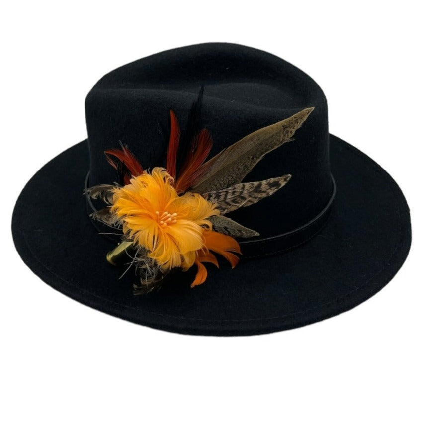Orange & Natural Feather Hat Pin (CFP542)