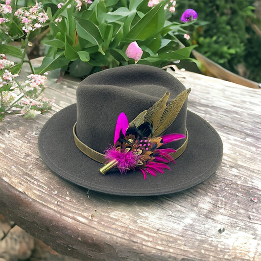 Cerise & Natural Feather Hat Pin (CFP476)