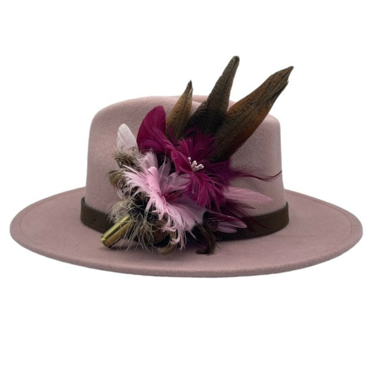 Plum, Pink & Natural Feather Hat Pin (CFP587)