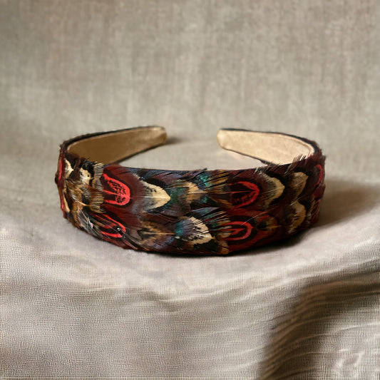 Red, Teal & Natural Feather Hairband (CFHB3024)