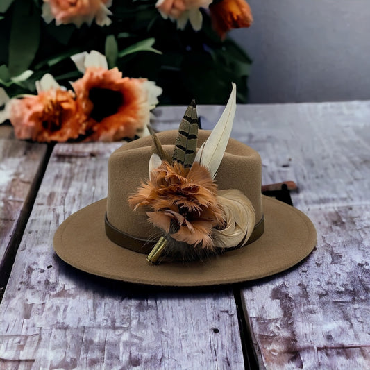 Coffee, Peach & White Feather hat Pin (CFP414)