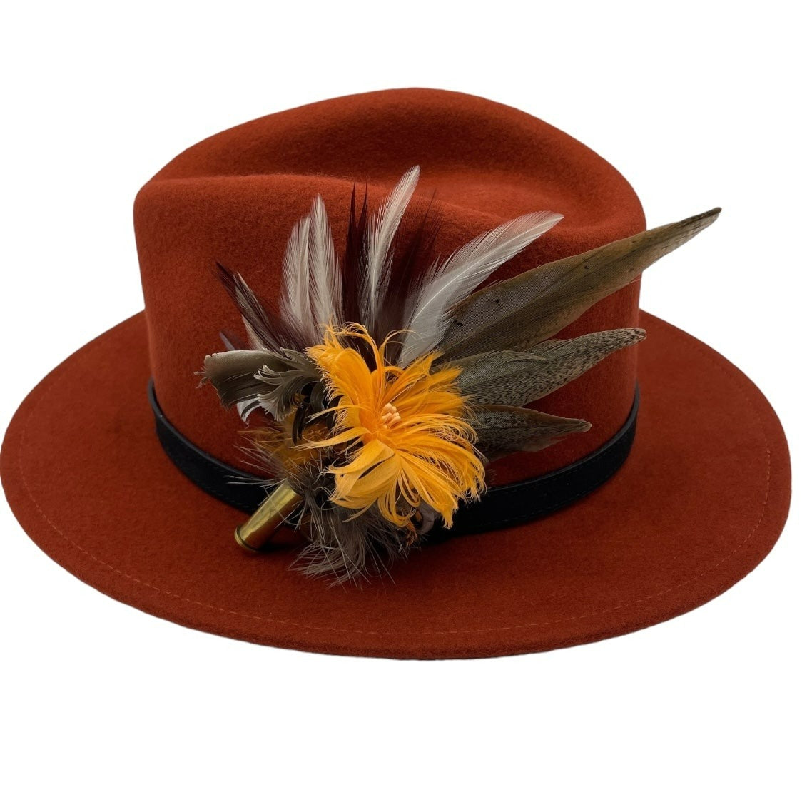Orange & Natural Feather Hat Pin (CFP522)