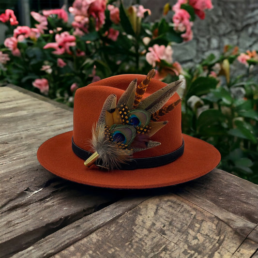 Peacock & Orange Feather Hat Pin (CFP438)