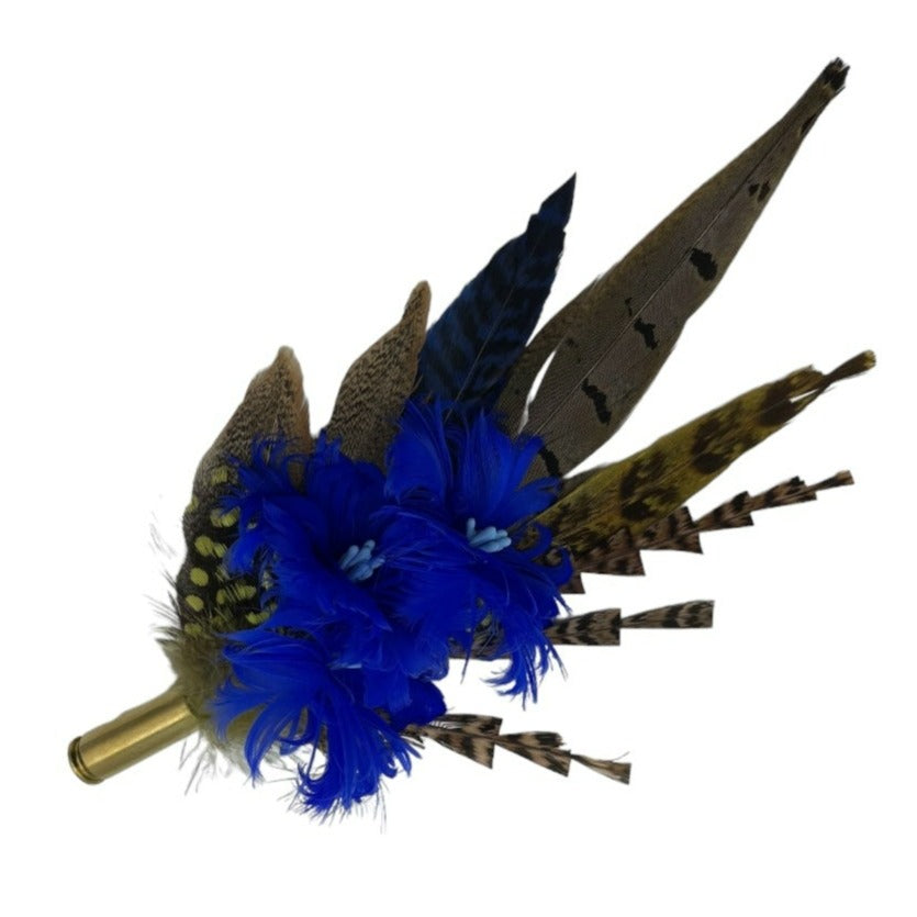 Royal Blue & Natural Feather Hat Pin (CFP513)