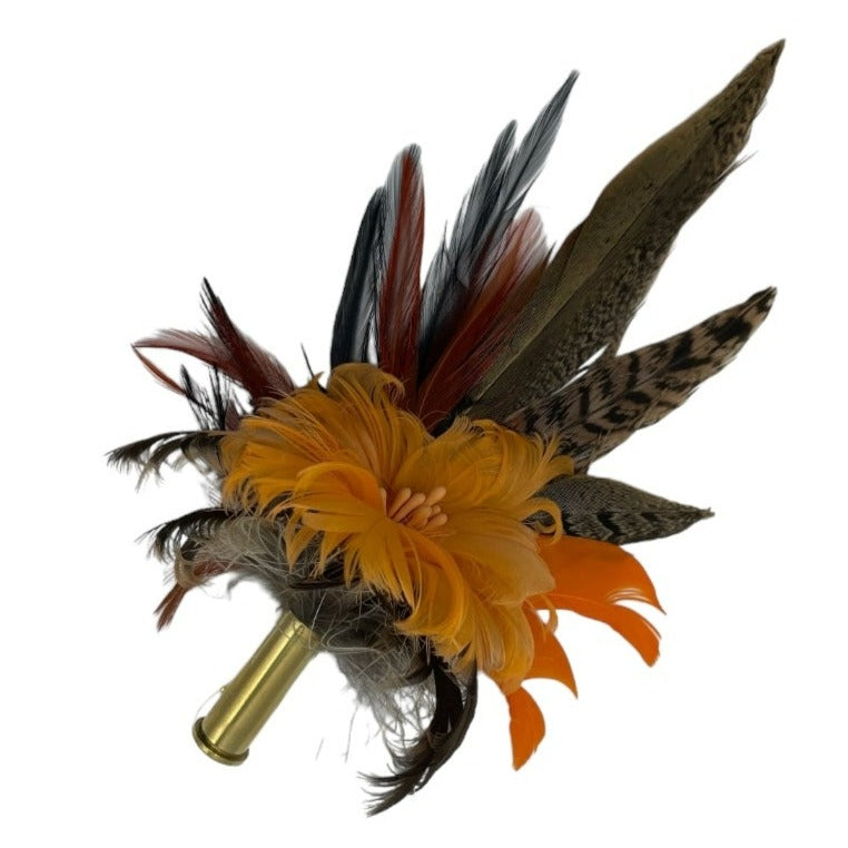 Orange & Natural Feather Hat Pin (CFP542)