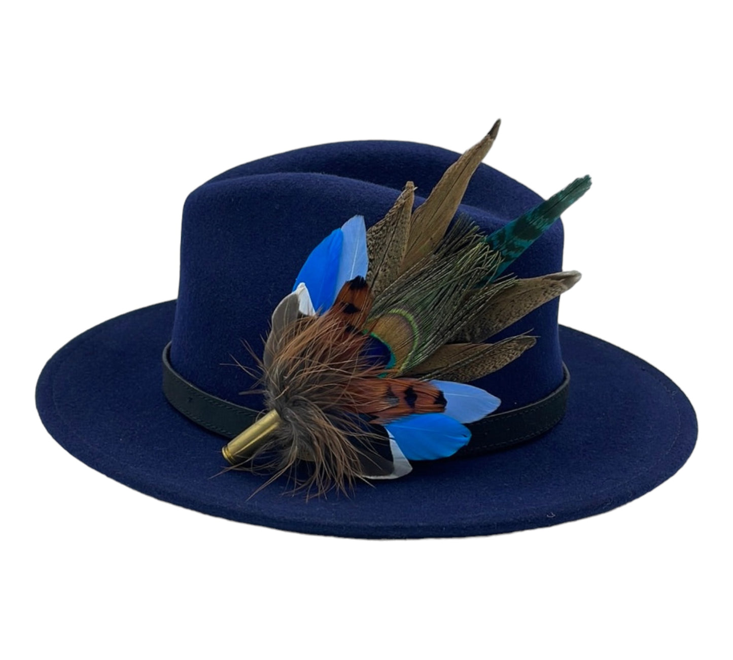Peacock, Blue & Natural Feather Hat Pin (CFP500)