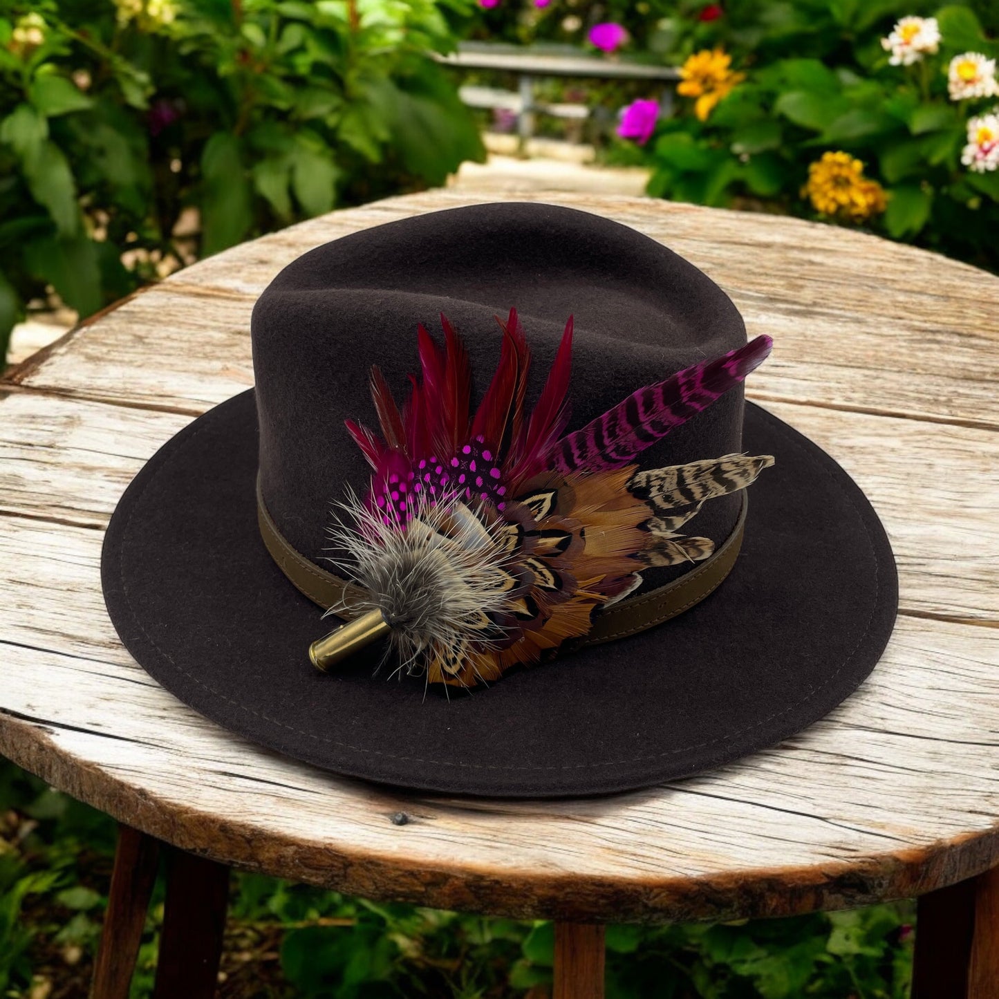 Cerise Pink & Natural Feather Hat Pin (CFP554)