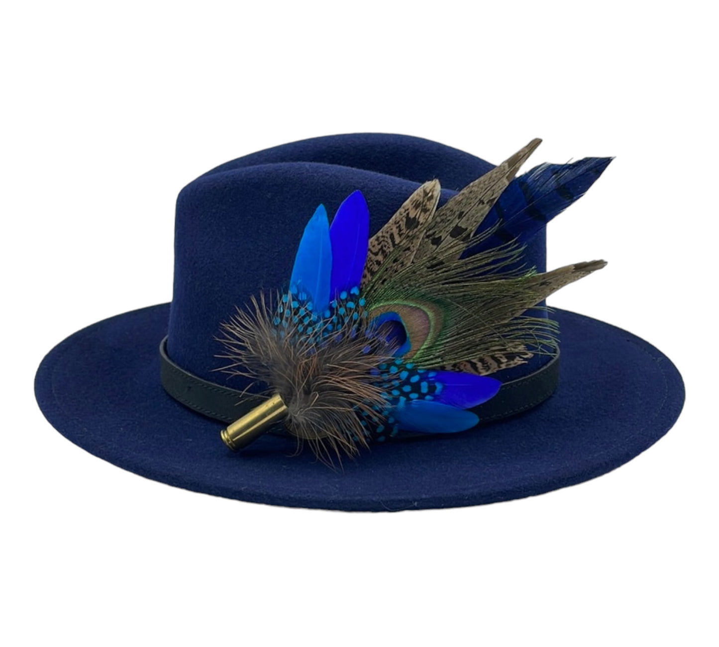 Peacock, Blue & Natural Feather hat Pin (CFP497)