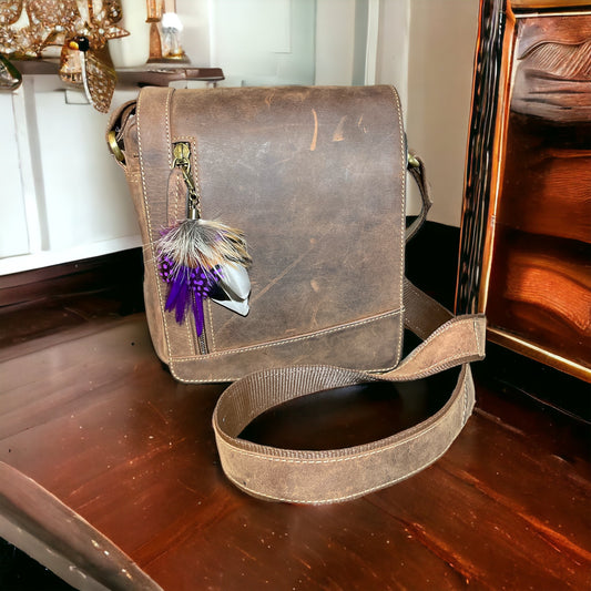 Purple & Natural Feather Handbag Charm (CFHC6015)