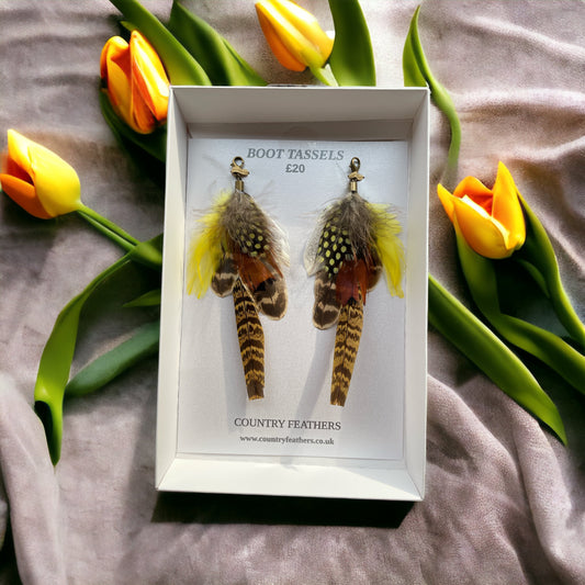 Yellow & Natural Feather Boot Tassels (CFB4020)