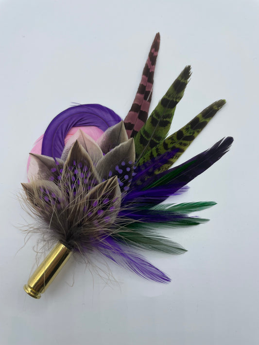 Pink, Purple & Green Feather hat Pin (CFP374)