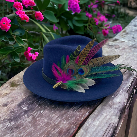 Peacock, Cerise & Green Feather Hat Pin (CFP471)