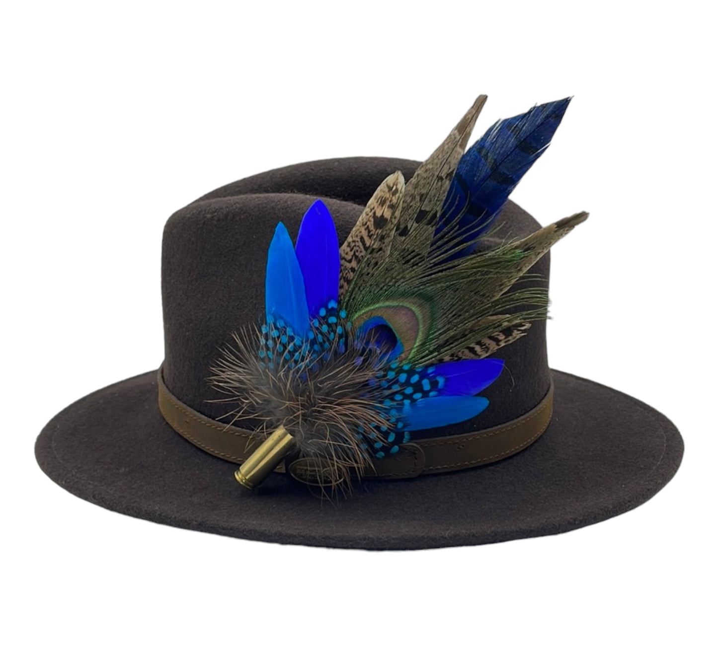 Peacock, Blue & Natural Feather hat Pin (CFP497)