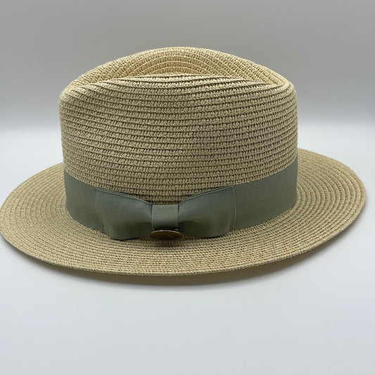 Fedora Natural Straw Hat With Pistachio Ribbon Band