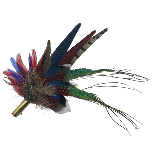 Red, Blue & Natural Feather Hat Pin (CFP370)