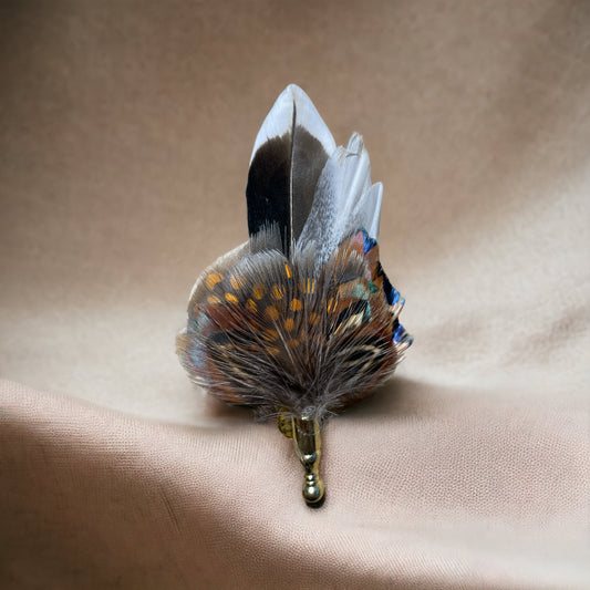 Orange & Natural Feather Gold Lapel Pin (CFLP063)