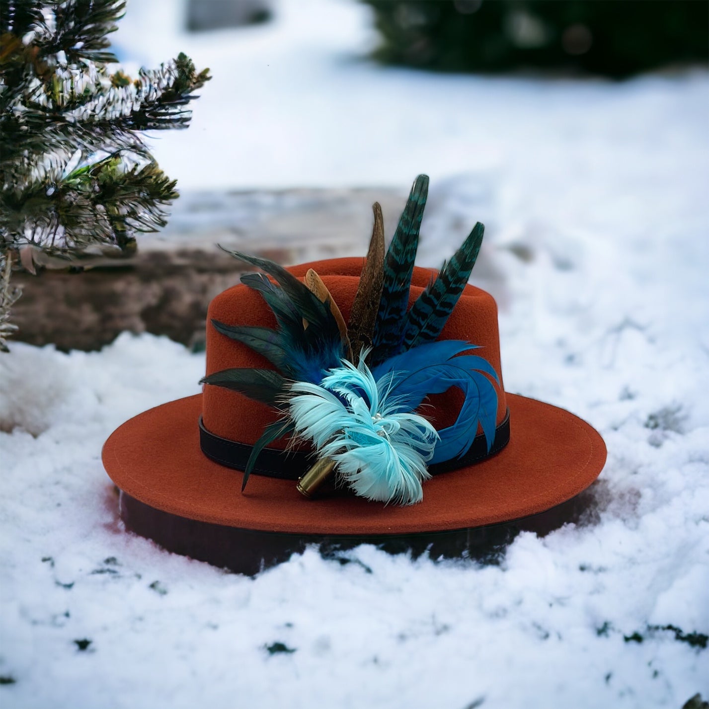 Blue & Natural Feather Hat Pin (CFP317)