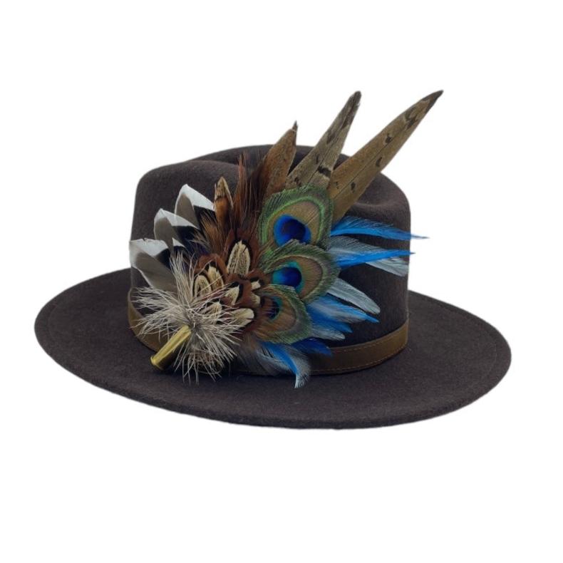 Peacock, Turquoise & Natural Feather Hat Pin (CFP612)