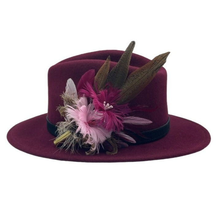 Plum, Pink & Natural Feather Hat Pin (CFP587)