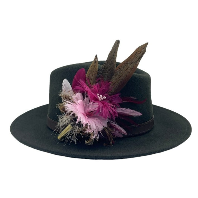 Plum, Pink & Natural Feather Hat Pin (CFP587)