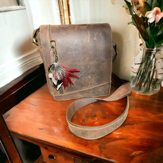 Rust & Natural Feather Handbag Charm (CFHC6017)