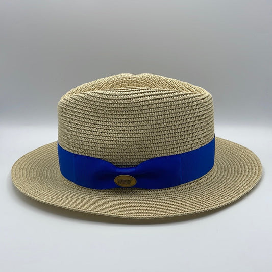 Fedora Natural Straw Hat With Royal Blue Ribbon Band
